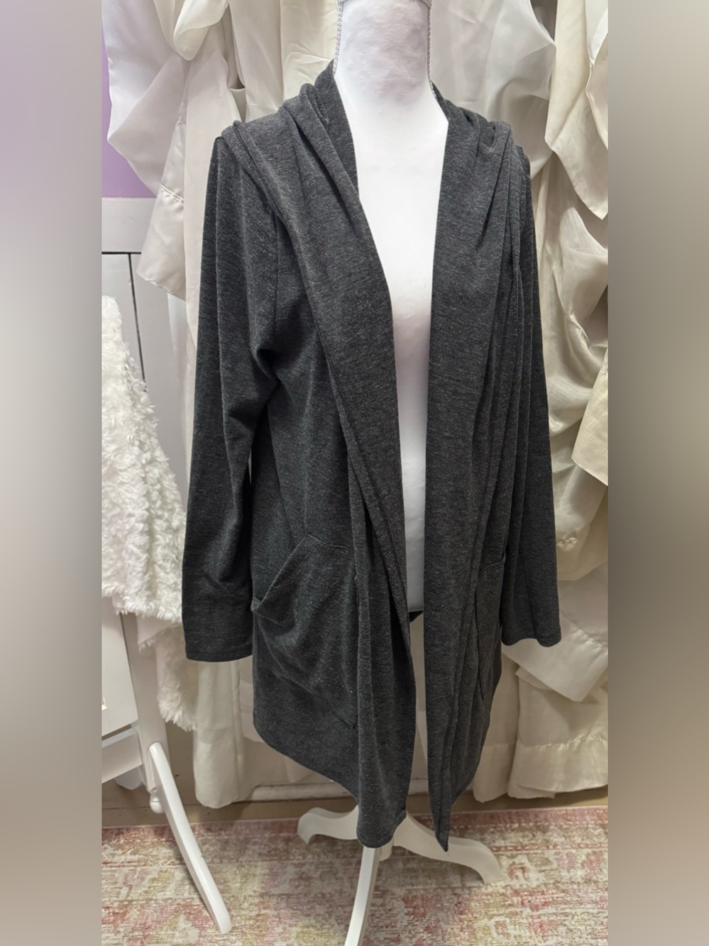 Double Zero Charcoal Gray Hooded Open Cardigan